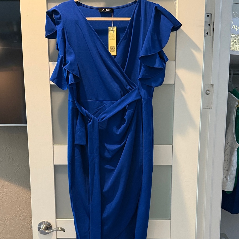 Amazon Royal Blue Ruffle Midi Dress